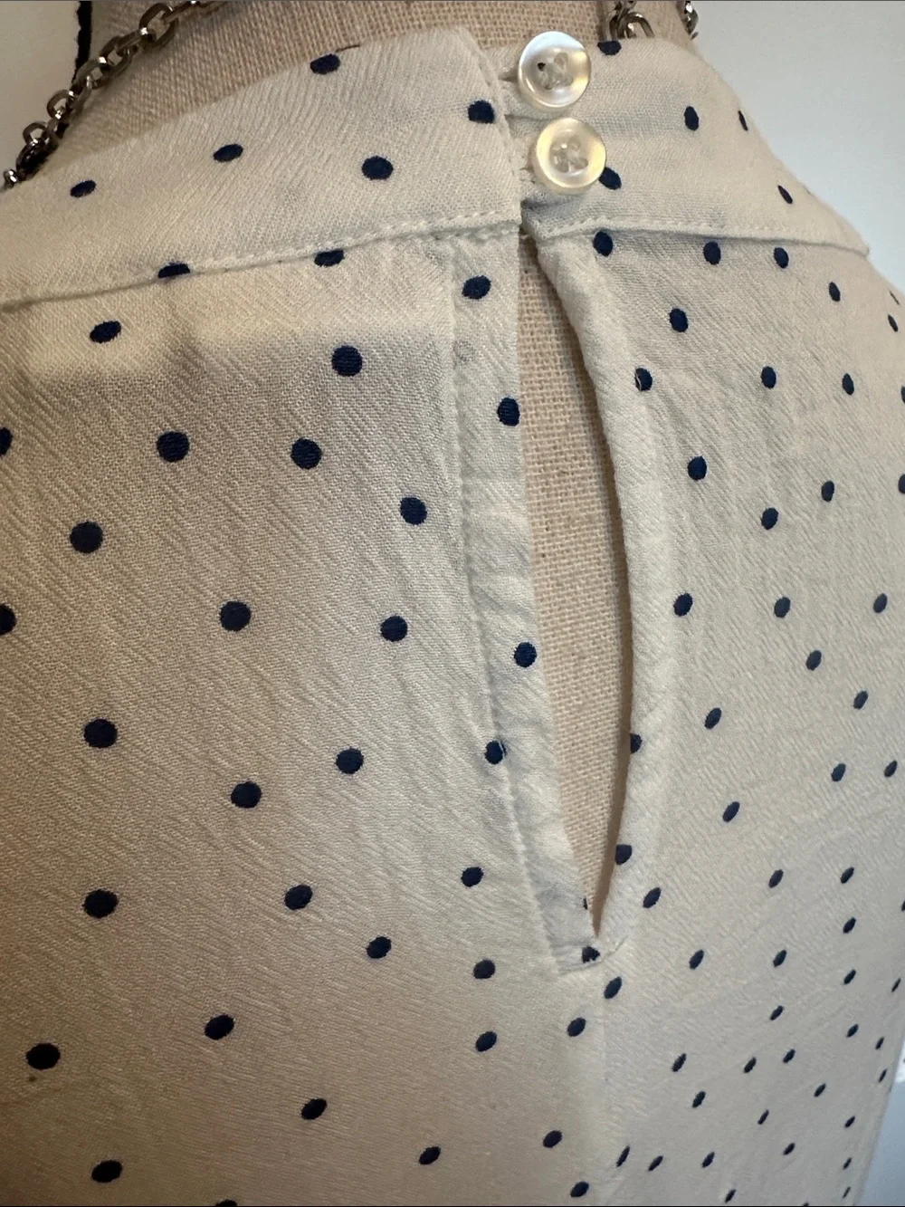 GAP Cream Short Sleeve Navy Blue Polka Dot Pintuck Blouse Top Large Boho - Picture 5 of 7